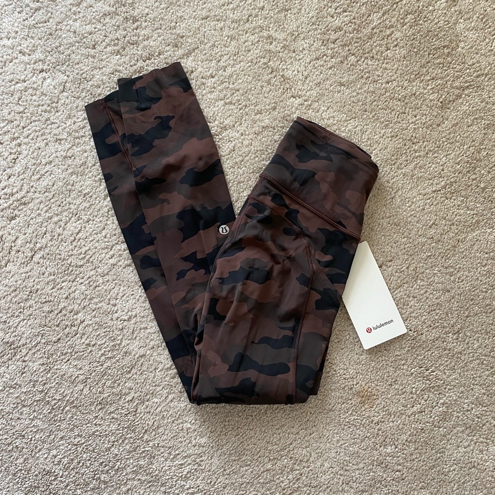 Lululemon Fast and Free Tight II 25" Heritage 365 Camo Brown Earth Multi size 2
